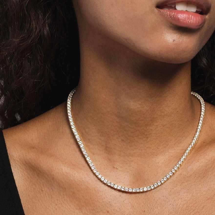 14k Solid Gold Round Cut Tennis Necklace (3mm)