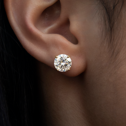 8MM Round Cut Moissanite Diamond Stud Earrings in Yellow Gold Vermeil