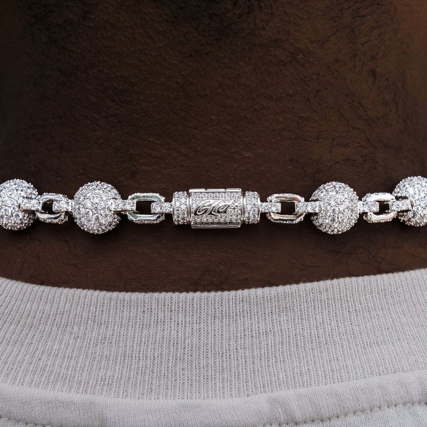 12MM Iced Ball Chain in White Gold