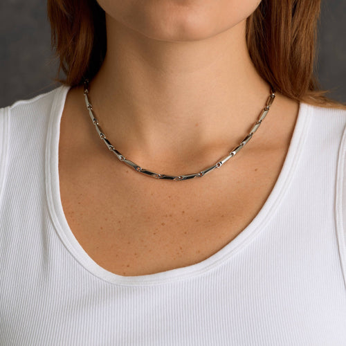 Bar Link Chain Necklace in White Gold - 4mm