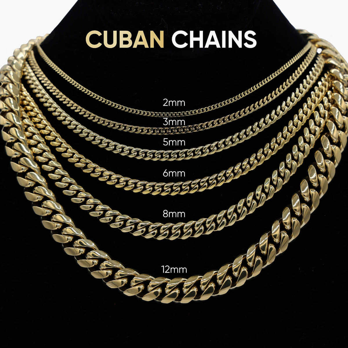 Baguette Prong Set Cuban Chain in Yellow Gold- 12mm