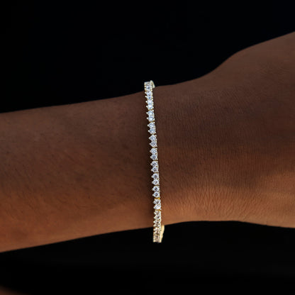 3 Prong Tennis Bracelet in Gold -2mm