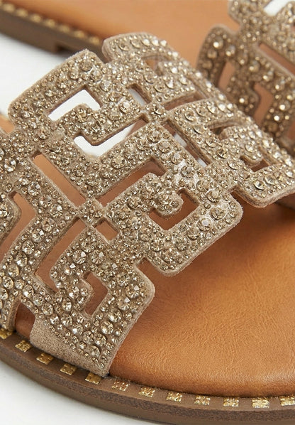 Always Be Mine Gold Diamante Embellished Flat Sandals