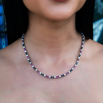 3MM Diamond Tennis Necklace - Black Burgundy White