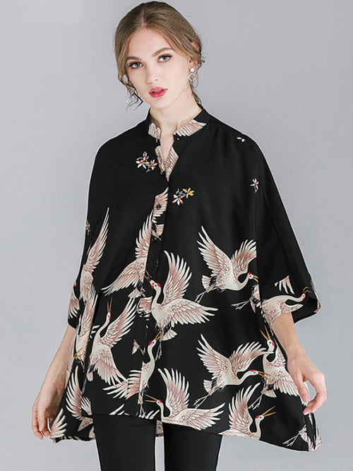 大尺碼女時尚動物印花寬鬆襯衫