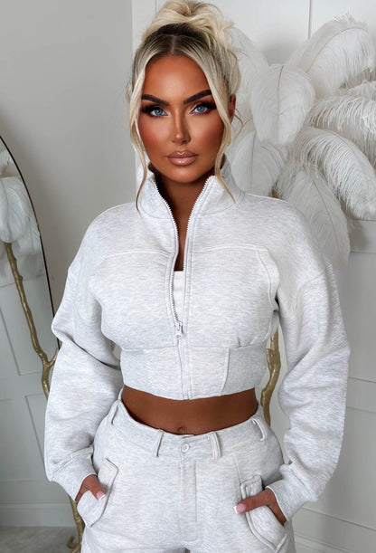 Airport Ready Grey Marl Zipped Jacket & Cargo Jogger Set