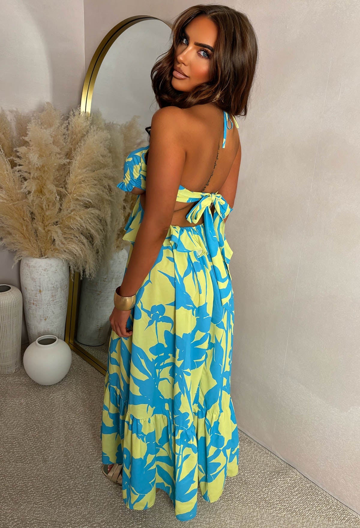 Beach Club Chic Lime Ring Front Cut Out Halter Maxi Dress