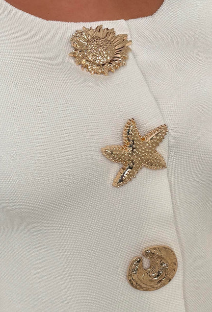Buttoned Diva White Embellished Button Up Long Sleeve Top
